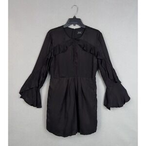 Bardot Dress Womens 10 Black Ruffle Bell Sleeve Short Party Cocktail Mini Cupro